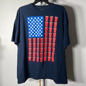 Walnut & 39th 100% Cotton Beer Pong American Flag Tee T-Shirt SZ XL